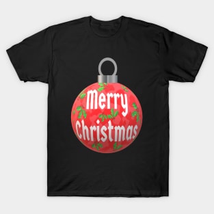 Christmas Tree Ornament with Merry Christmas, Abstract Red Peppermint and Holly Berries T-Shirt